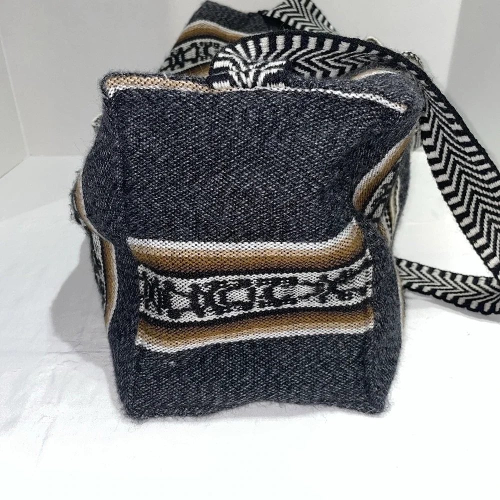 Woven Llama Duffel Bag Peruvian Wool Blend Travel Weekend Bag Gray Brown Stripe